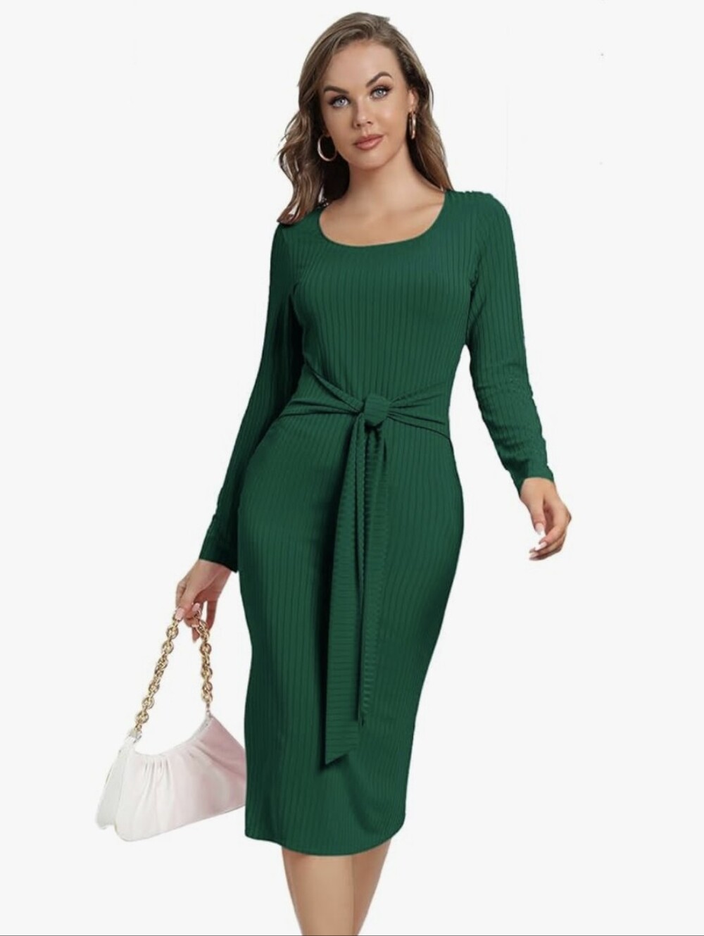 Ribbed Knit Midi Long Sleeve Teal Dress Size Small